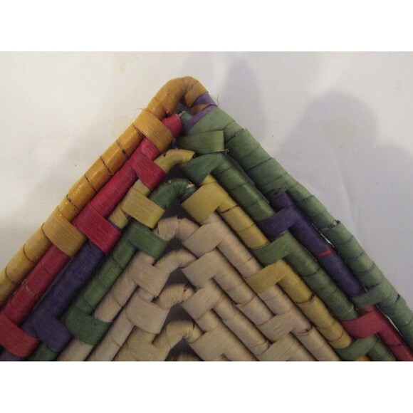 Coiled Woven Raffia Mat Vintage Hand Made Basket Art 20 x 11 Wrapped Weave - Picture 4 of 5